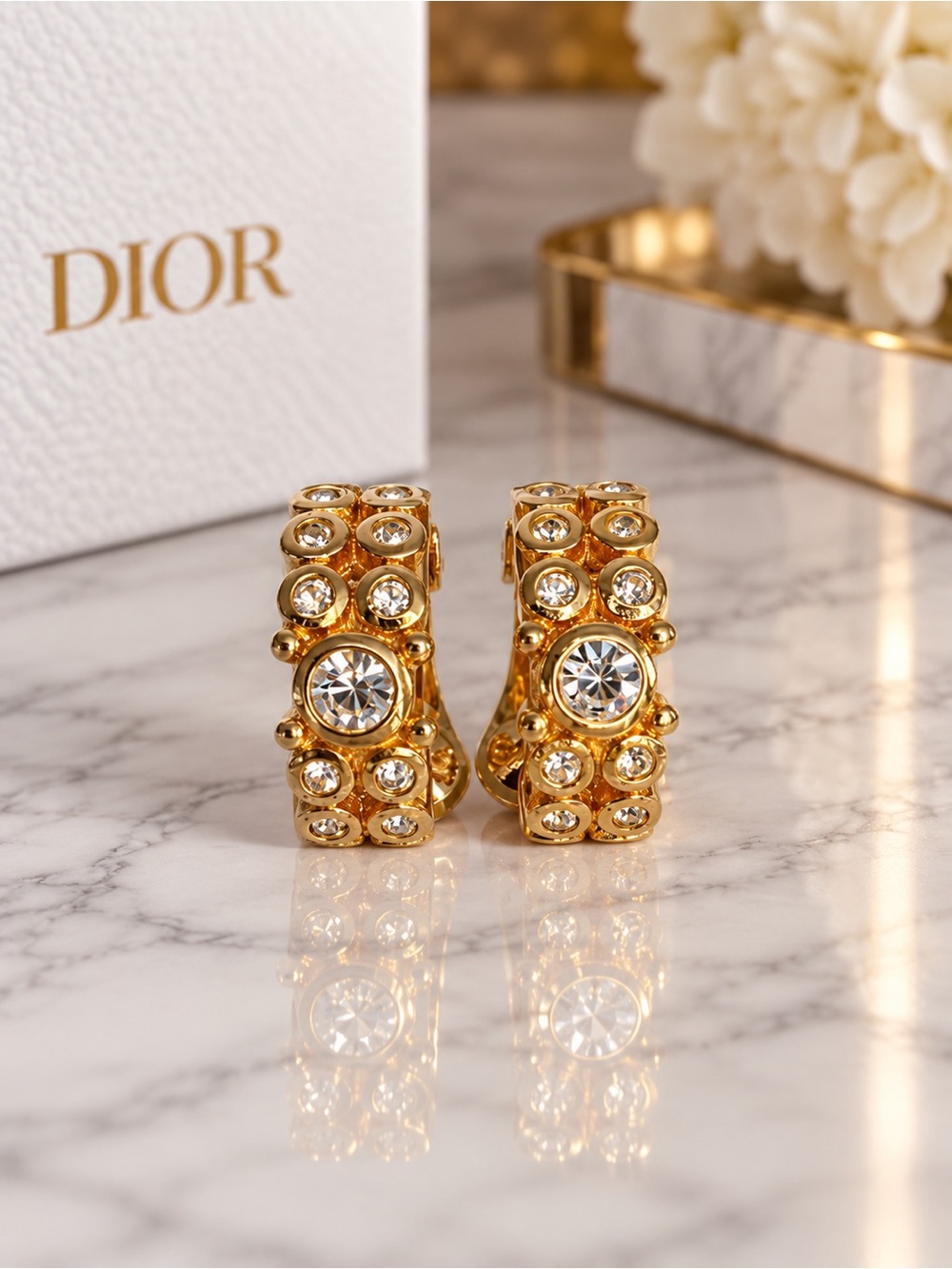 Christian Dior 18K Gold Plated Clip-On Earrings With Crystals Full Inclusion